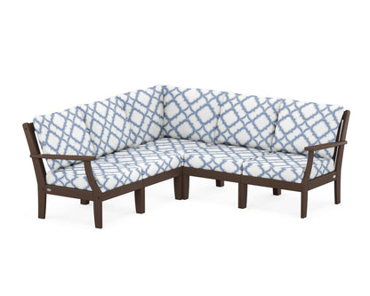 POLYWOOD® Braxton Modular 5-Piece Deep Seating Set in Mahogany / Trellis Sky Blue