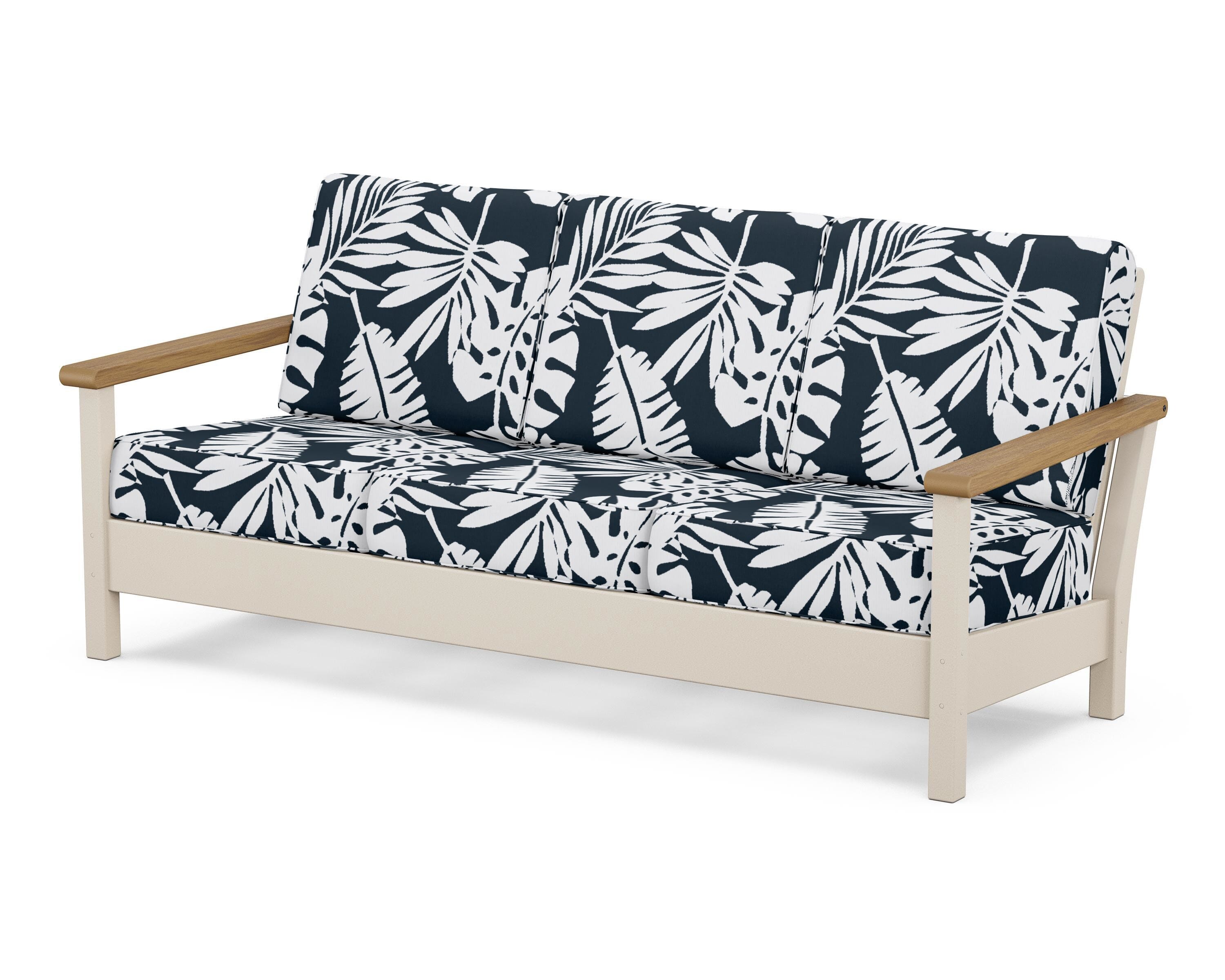 POLYWOOD® Harbour Deep Seating Sofa in Sand / Natural / Leaf Marine Indigo