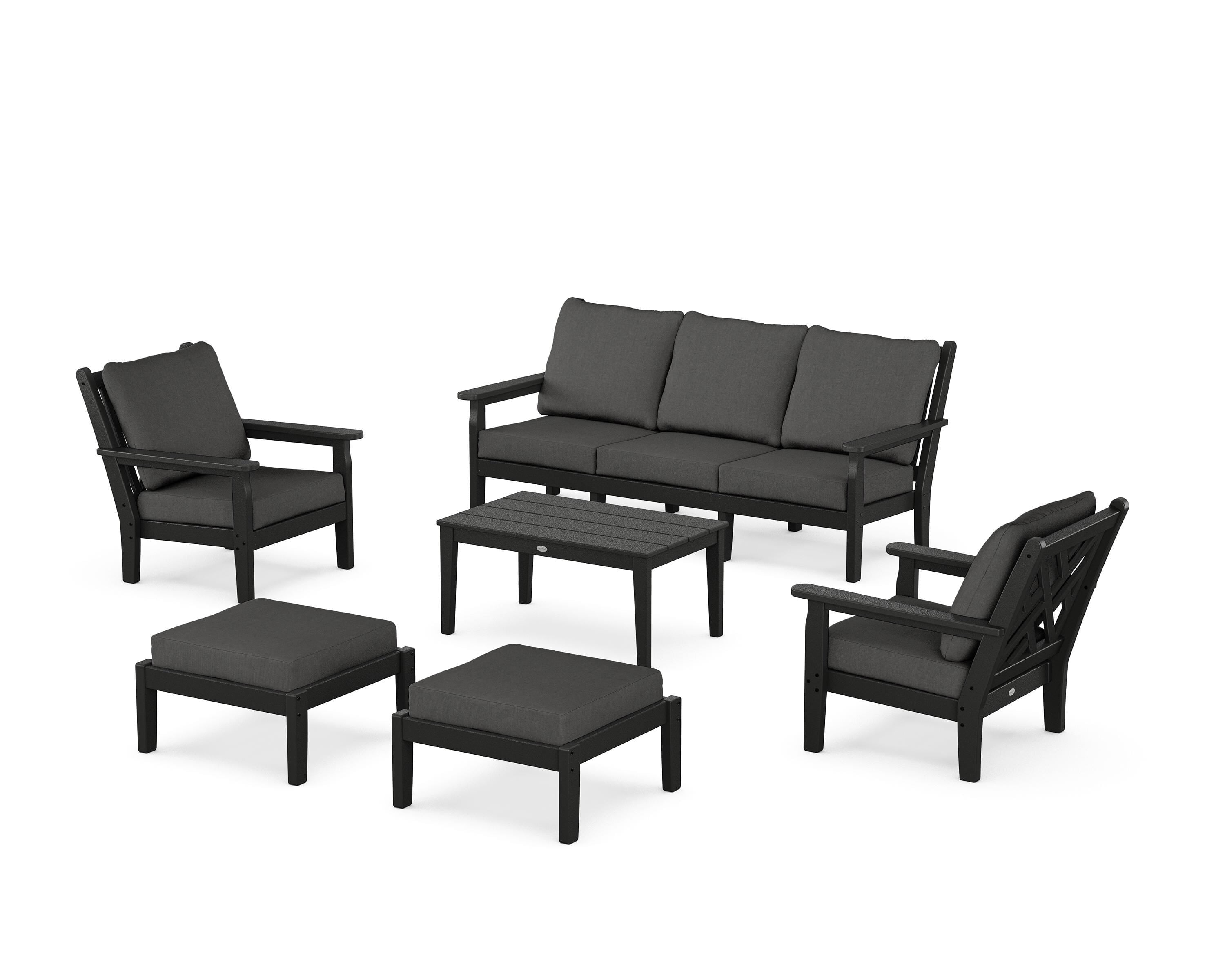 POLYWOOD® Chippendale 6-Piece Lounge Sofa Set in Black / Spectrum Carbon