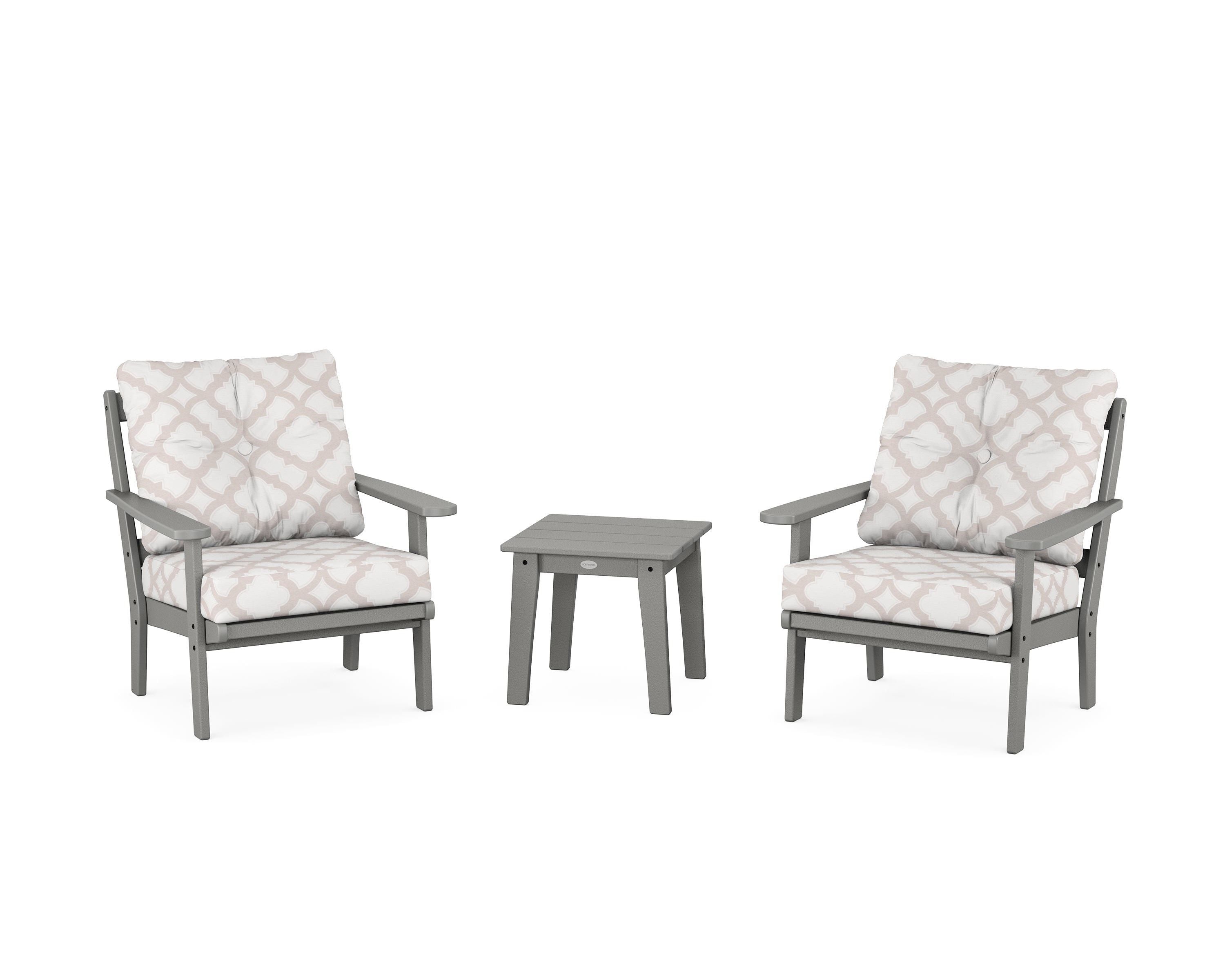 POLYWOOD® Mission 3-Piece Deep Seating Set in Slate Grey / Trellis Dune Burlap