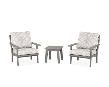 POLYWOOD® Mission 3-Piece Deep Seating Set in Slate Grey / Trellis Dune Burlap