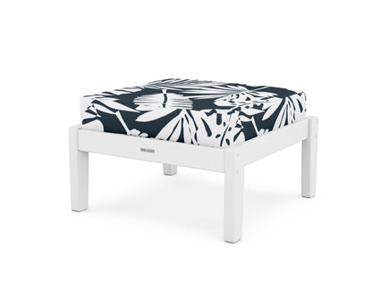 Martha Stewart by POLYWOOD® Chinoiserie Deep Seating Ottoman in White / Leaf Marine Indigo