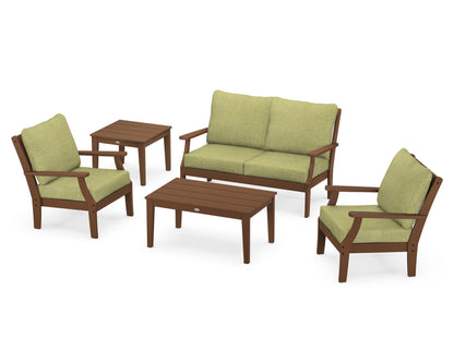 POLYWOOD® Braxton 5-Piece Deep Seating Set in Teak / Chartreuse Boucle