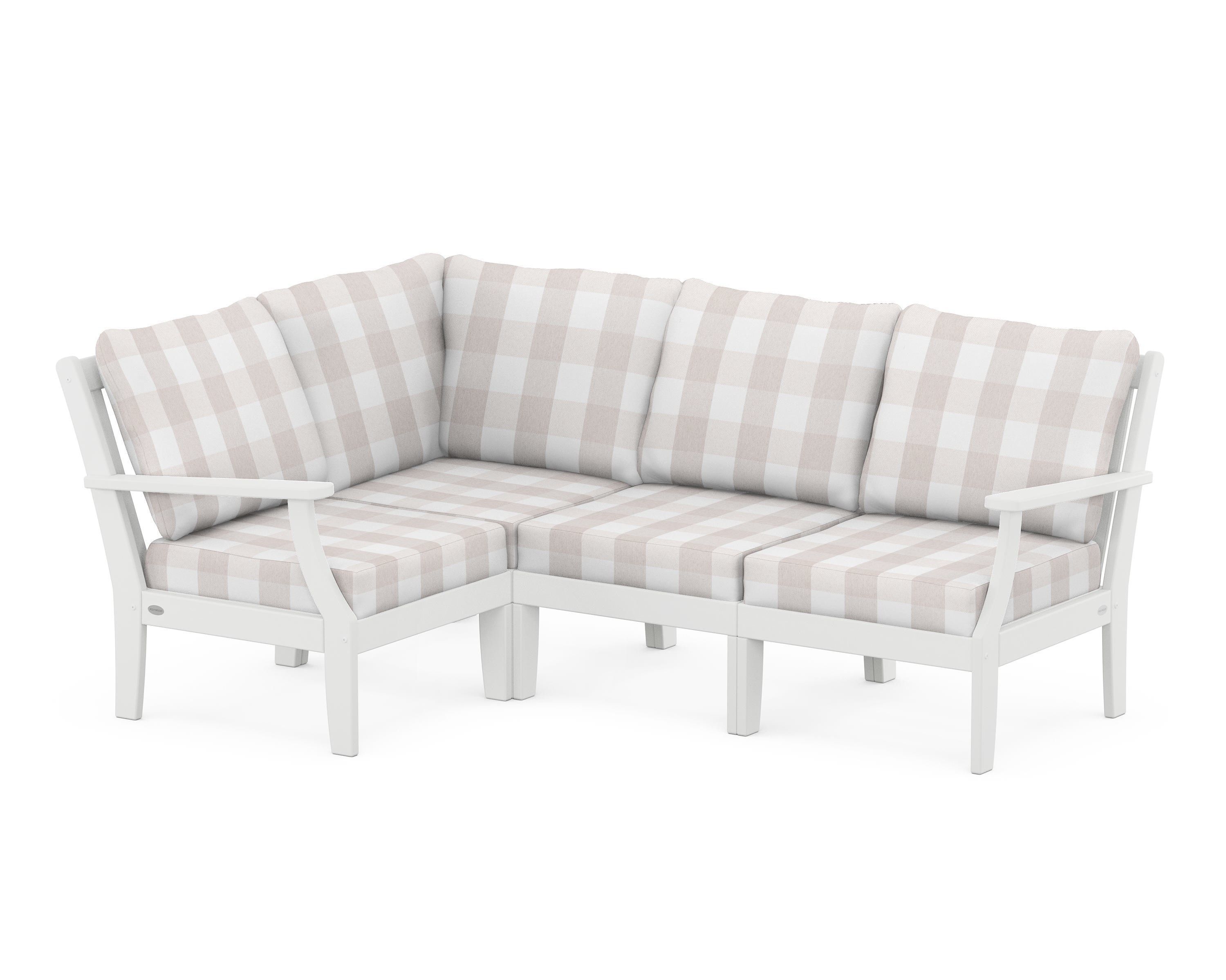 POLYWOOD® Braxton Modular 4-Piece Deep Seating Set in White / Buffalo Plaid Dune Burlap