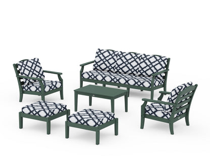 Draper James™ by  POLYWOOD® Savannah 6-Piece Lounge Sofa Set in Green / Trellis Marine Indigo