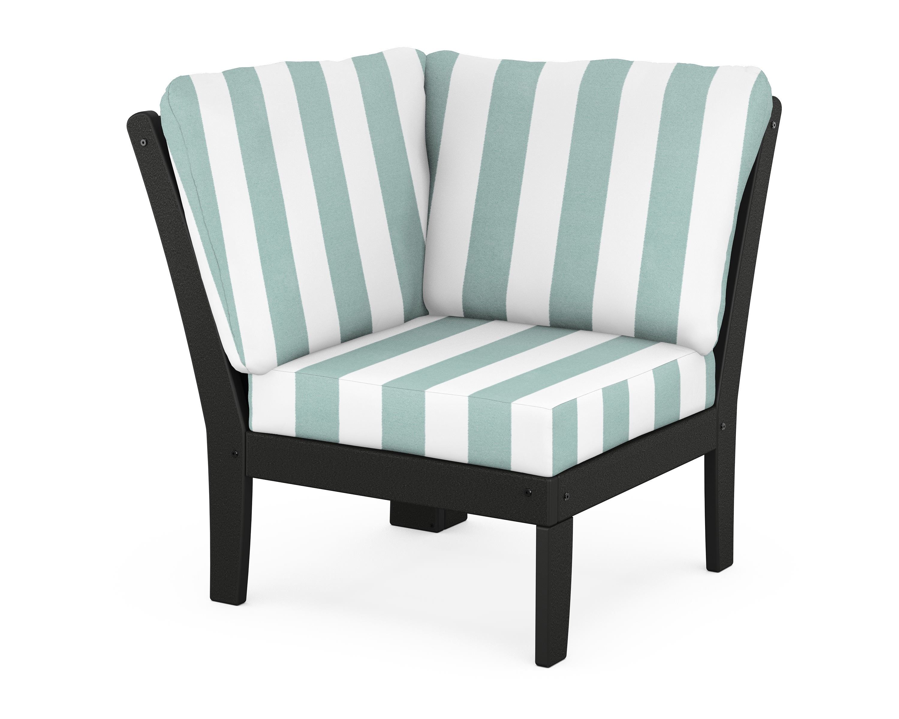 POLYWOOD® Braxton Modular Corner Chair in Black / Cabana Stripe Glacier Spa