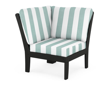 POLYWOOD® Braxton Modular Corner Chair in Black / Cabana Stripe Glacier Spa