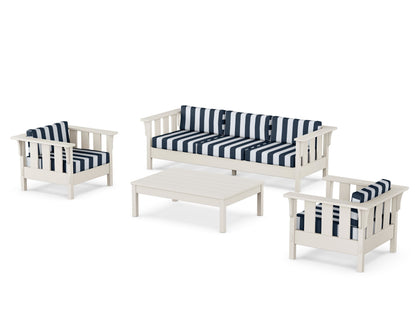 Martha Stewart by POLYWOOD® Acadia 4-Piece Deep Seating Set with Sofa in Sand / Cabana Stripe Marine Indigo