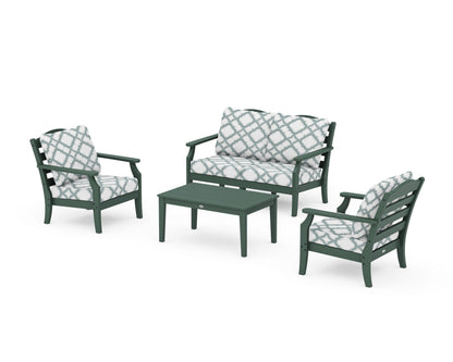 Draper James™ by  POLYWOOD® Savannah 4-Piece Deep Seating Set with Loveseat in Green / Trellis Glacier Spa