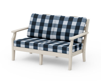 Draper James™ by  POLYWOOD® Savannah Deep Seating Loveseat in Sand / Buffalo Plaid Marine Indigo