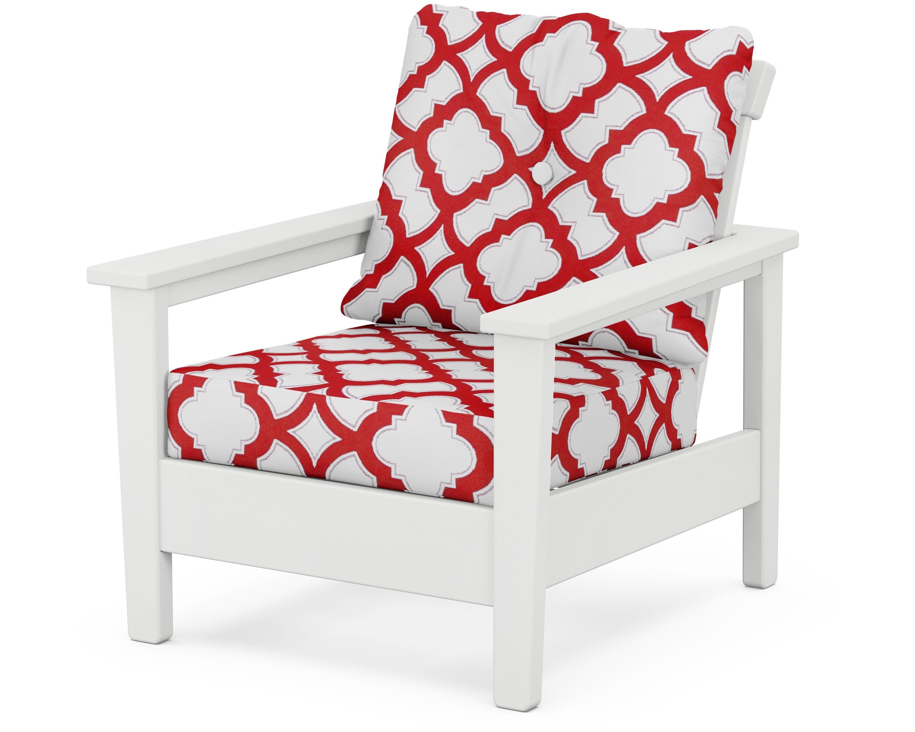 POLYWOOD® Prescott Deep Seating Chair in White / Trellis Crimson