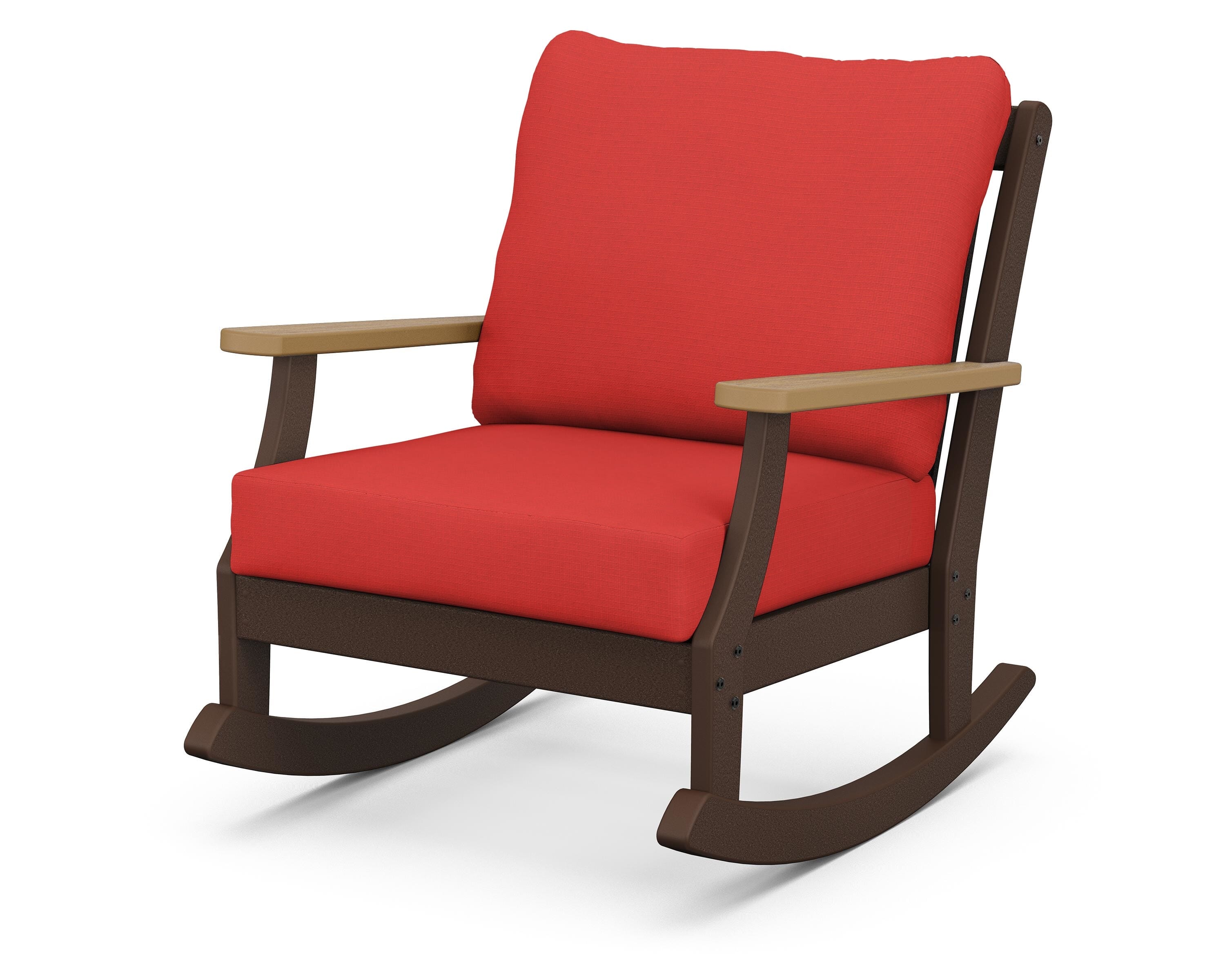 POLYWOOD® Braxton Deep Seating Rocking Chair in Mahogany / Natural / Crimson Linen