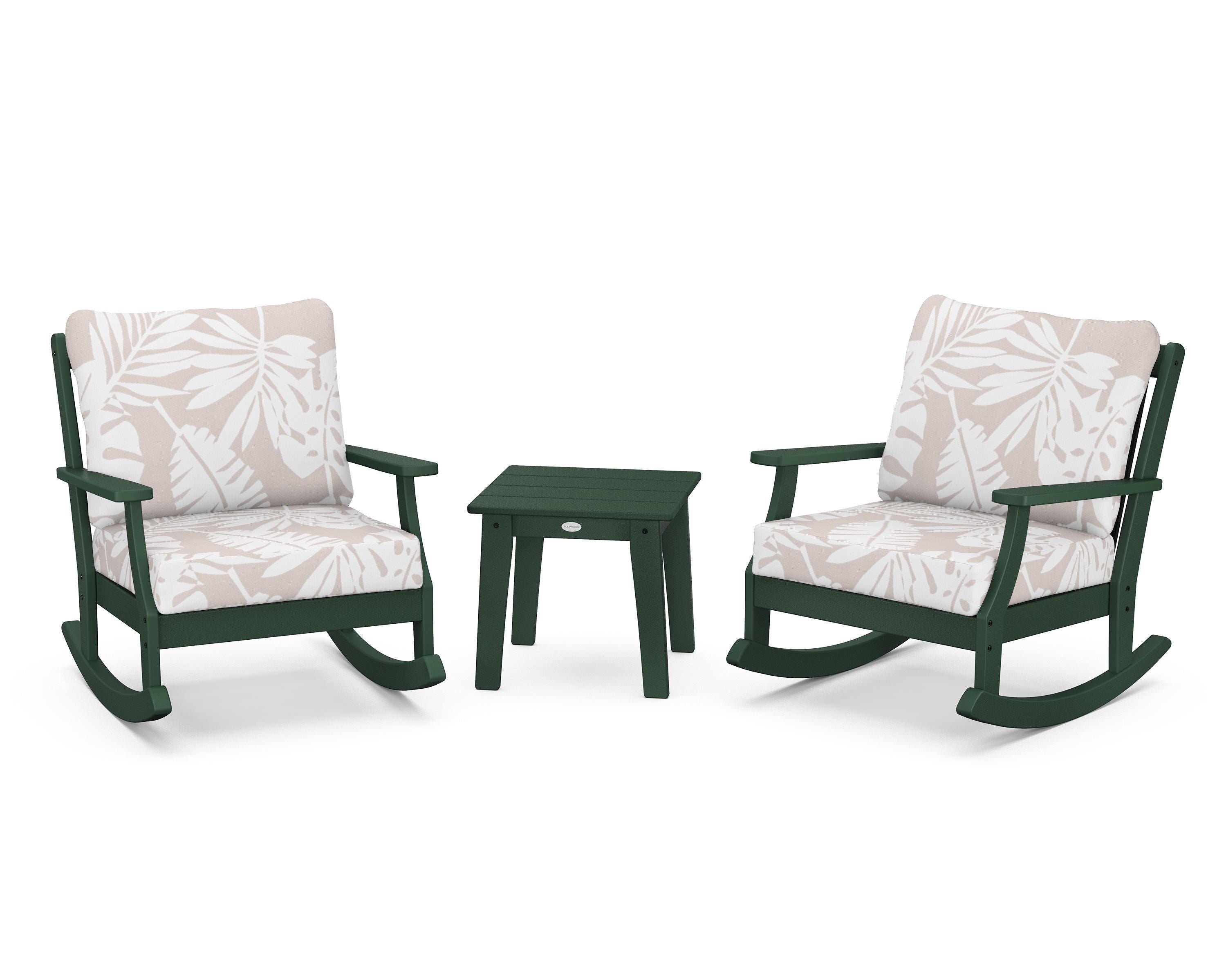 POLYWOOD® Braxton 3-Piece Deep Seating Rocker Set in Green / Leaf Dune Burlap
