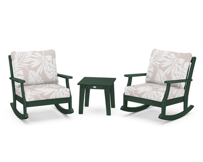 POLYWOOD® Braxton 3-Piece Deep Seating Rocker Set in Green / Leaf Dune Burlap