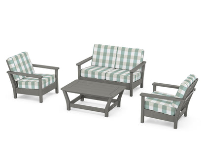 POLYWOOD® Harbour 4-Piece Deep Seating Set in Slate Grey / Buffalo Plaid Glacier Spa