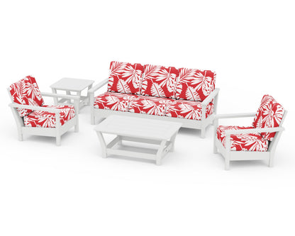 POLYWOOD® Harbour 5-Piece Deep Seating Set in White / Leaf Crimson