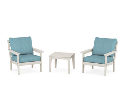 Country Living Cottage 3-Piece Deep Seating Set in Sand / Lattice Sky Blue