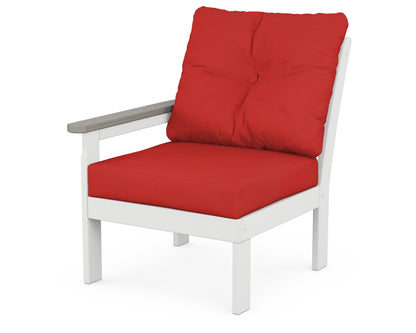 POLYWOOD® Vineyard Modular Left Arm Chair in White / Driftwood / Crimson Linen