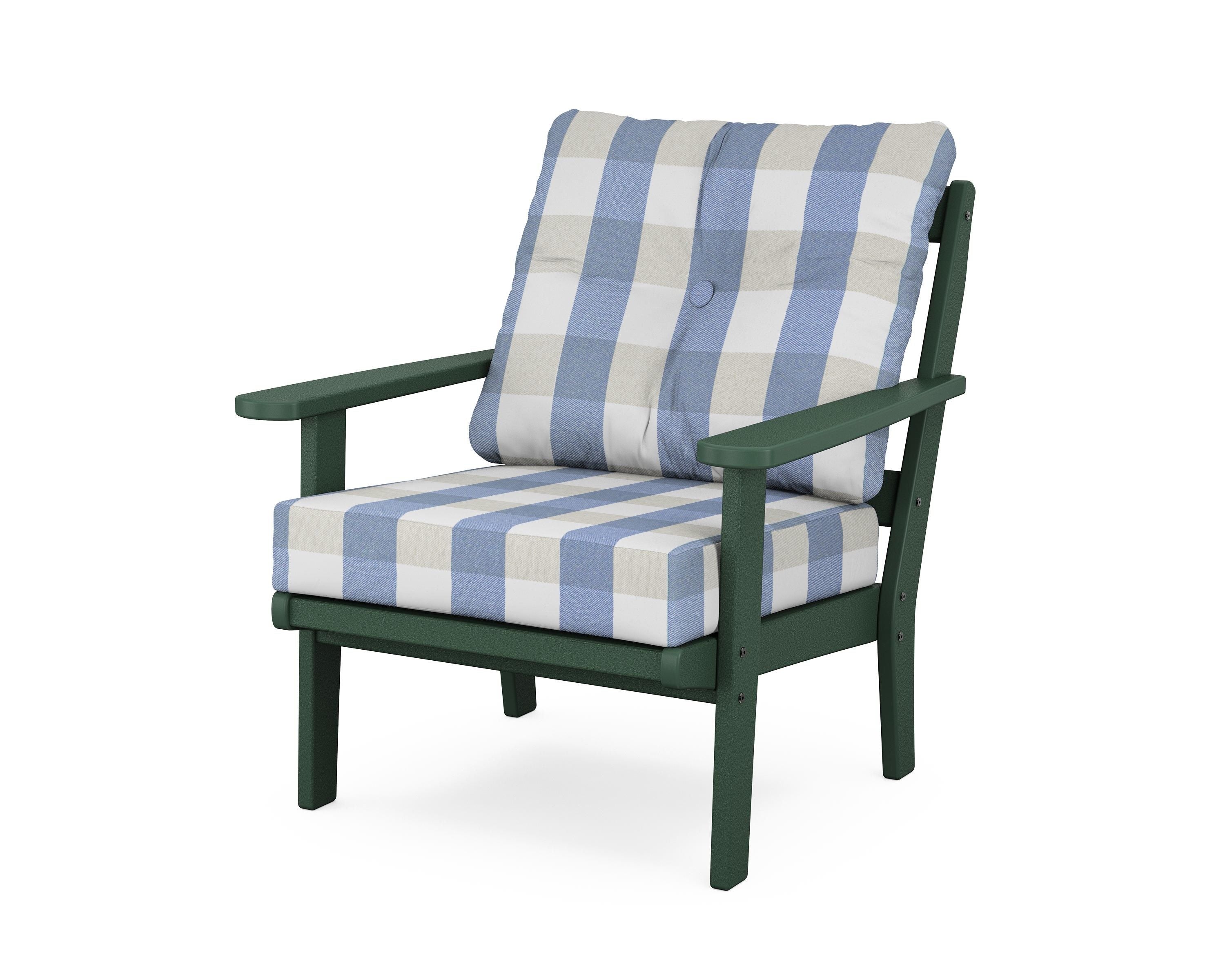 POLYWOOD® Mission Deep Seating Chair in Green / Buffalo Plaid Sky Blue