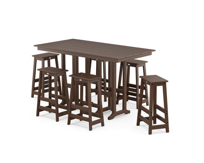 POLYWOOD® Modern Studio Bar Stool 7-Piece Set in Mahogany