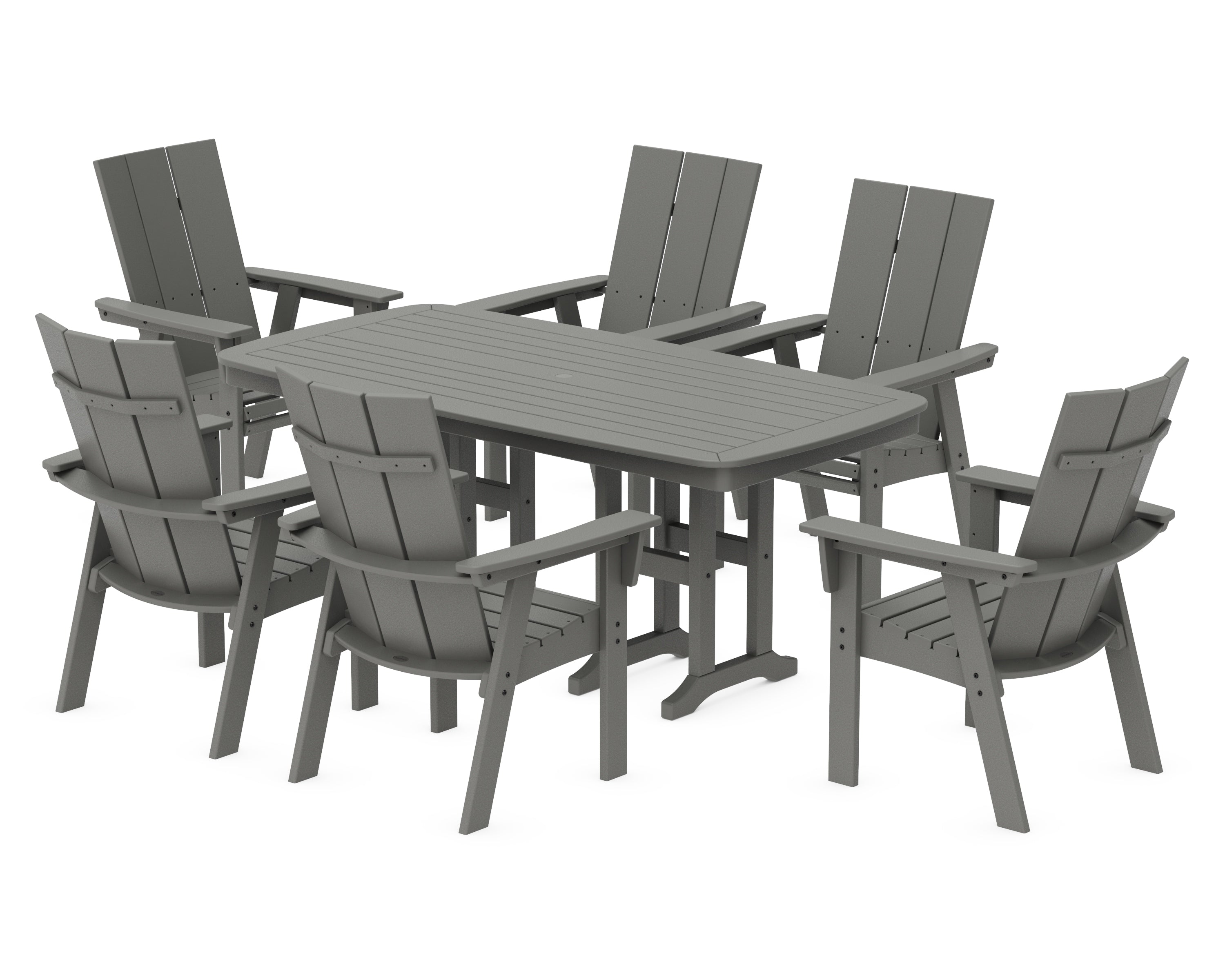 POLYWOOD® Modern Curveback Adirondack 7-Piece Dining Set in Slate Grey