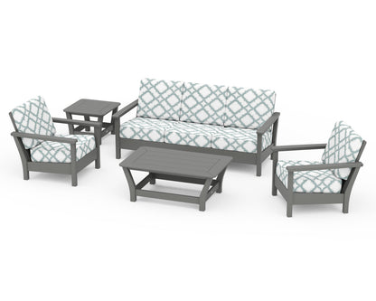 POLYWOOD® Harbour 5-Piece Deep Seating Set in Slate Grey / Trellis Glacier Spa