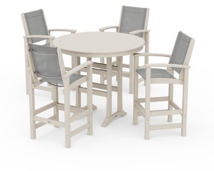 POLYWOOD® Coastal 5-Piece Nautical Trestle Bar Set in Sand / Metallic Sling
