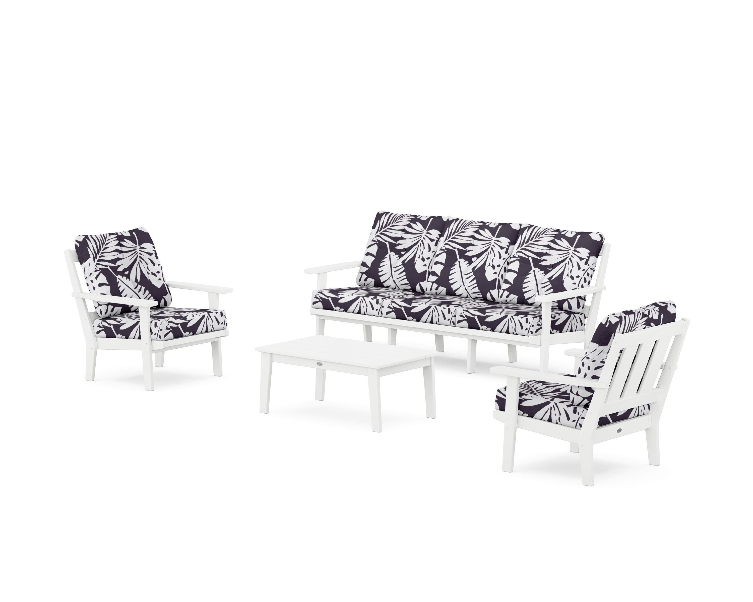 POLYWOOD® Oxford 4-Piece Deep Seating Set with Sofa in White / Leaf Navy