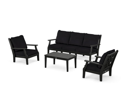 Country Living Wovendale 4-Piece Deep Seating Set with Sofa in Black / Midnight Linen