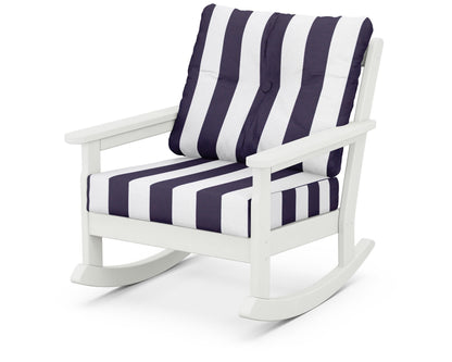 POLYWOOD® Vineyard Deep Seating Rocking Chair in Vintage White / Cabana Stripe Navy
