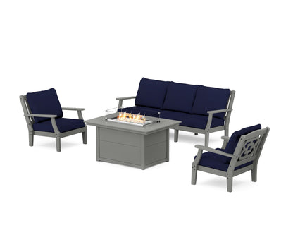 Martha Stewart by POLYWOOD® Chinoiserie Deep Seating Fire Pit Table Set in Slate Grey / Navy