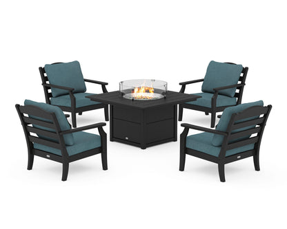 Draper James™ by  POLYWOOD® Savannah 5-Piece Deep Seating Set with Fire Pit Table in Black / Ocean Teal