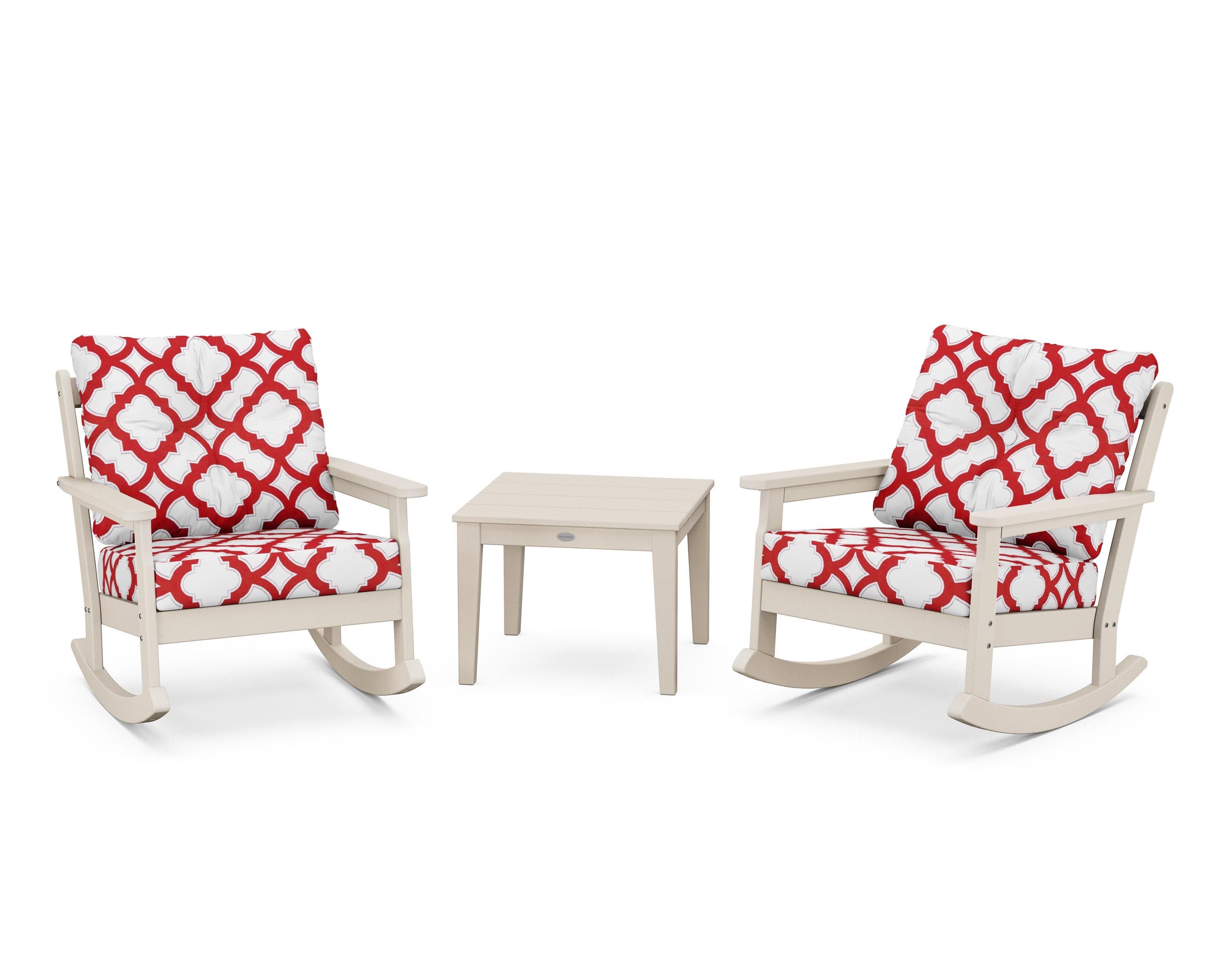 POLYWOOD® Vineyard 3-Piece Deep Seating Rocker Set in Sand / Trellis Crimson