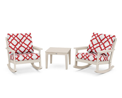 POLYWOOD® Vineyard 3-Piece Deep Seating Rocker Set in Sand / Trellis Crimson