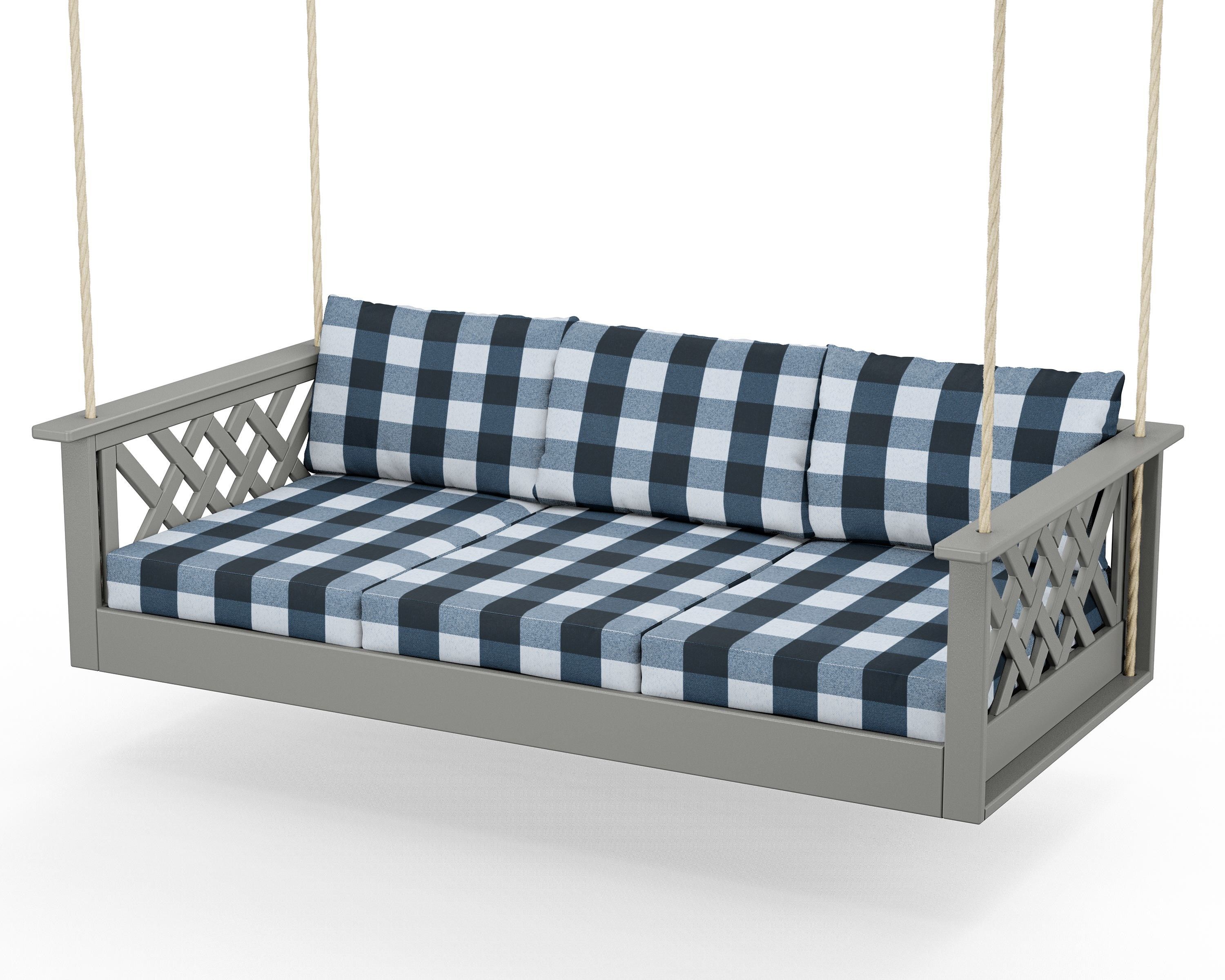Country Living Wovendale Daybed Swing in Slate Grey / Buffalo Plaid Marine Indigo