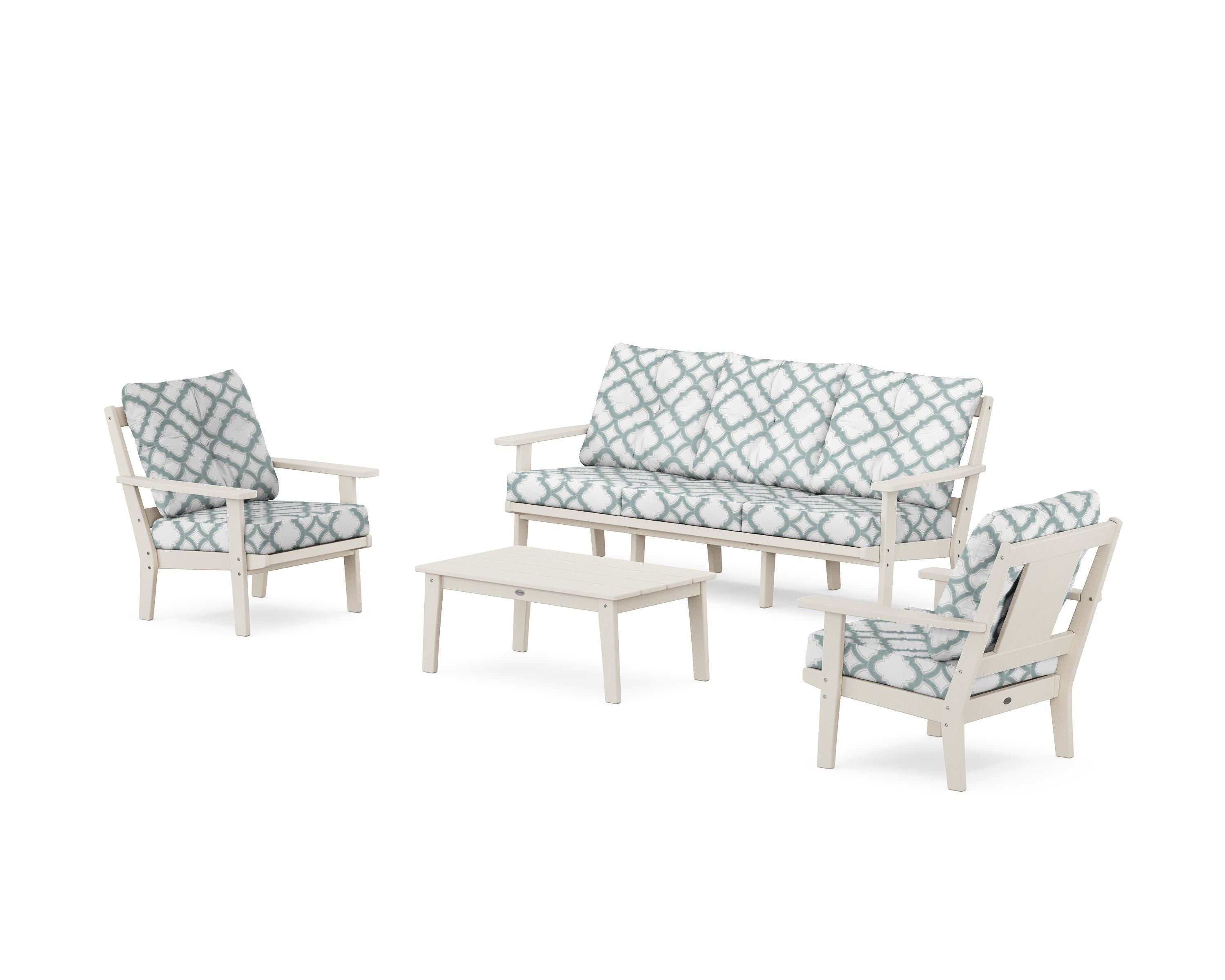 POLYWOOD® Prairie 4-Piece Deep Seating Set with Sofa in Sand / Trellis Glacier Spa