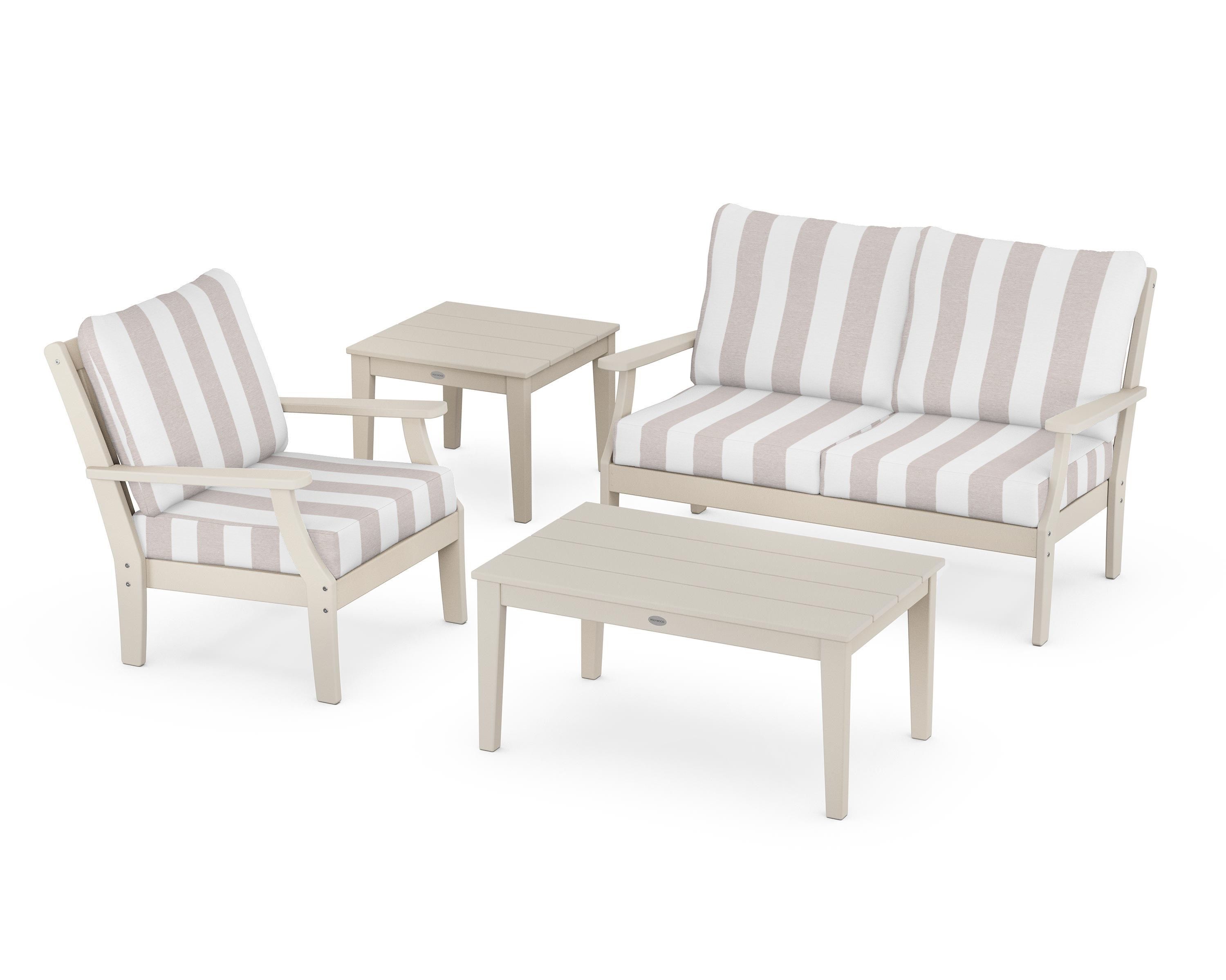 POLYWOOD® Braxton 4-Piece Deep Seating Set in Sand / Cabana Stripe Dune Burlap