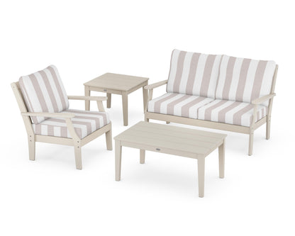 POLYWOOD® Braxton 4-Piece Deep Seating Set in Sand / Cabana Stripe Dune Burlap