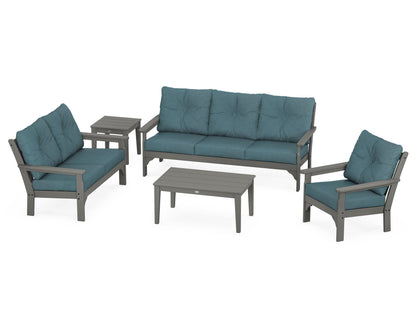 POLYWOOD® Vineyard 5 Piece Deep Seating Set in Slate Grey / Ocean Teal