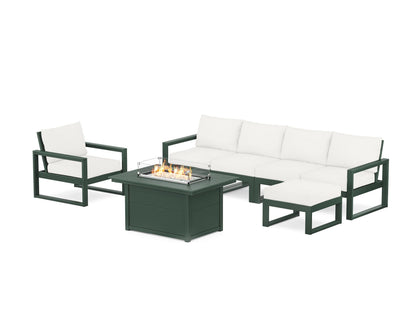 POLYWOOD® EDGE Sectional Lounge and Fire Pit Set in Green / Natural Linen