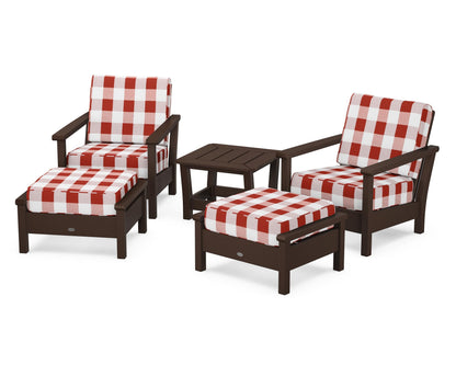 POLYWOOD® Harbour 5-Piece Deep Seating Chair Set in Mahogany / Buffalo Plaid Crimson