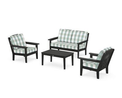 Country Living Cottage 4-Piece Deep Seating Set with Loveseat in Black / Buffalo Plaid Glacier Spa