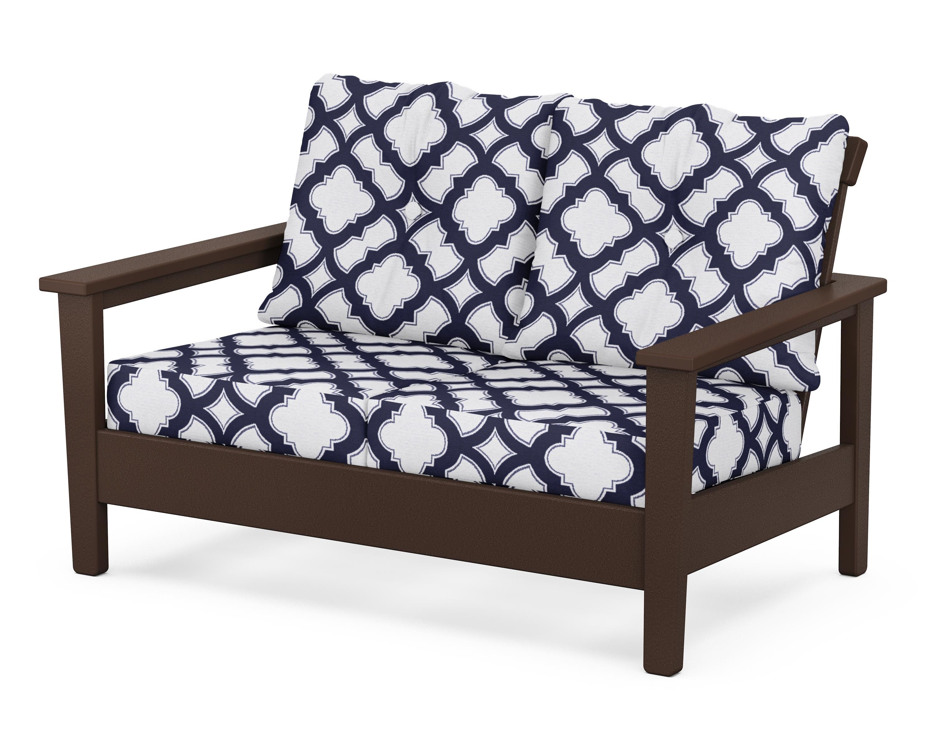 POLYWOOD® Prescott Deep Seating Loveseat in Mahogany / Trellis Navy