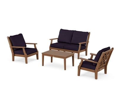 Country Living Wovendale 4-Piece Deep Seating Set with Loveseat in Teak / Navy Linen