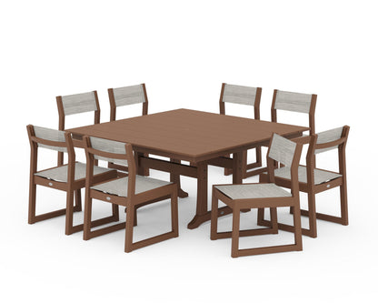 POLYWOOD® EDGE Sling Side Chair 9-Piece Farmhouse Trestle Dining Set in Teak / Birch Sling