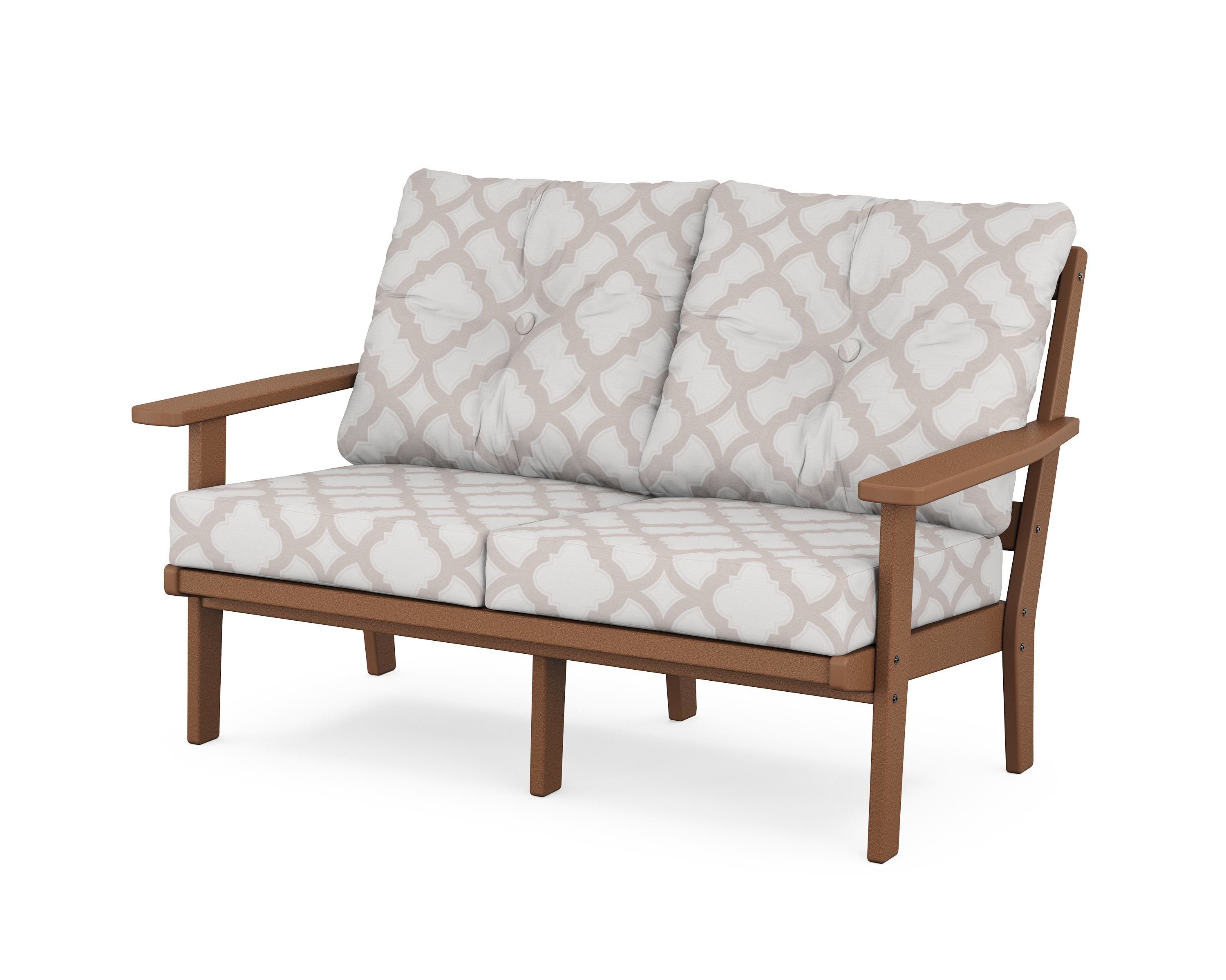 POLYWOOD® Oxford Deep Seating Loveseat in Teak / Trellis Dune Burlap