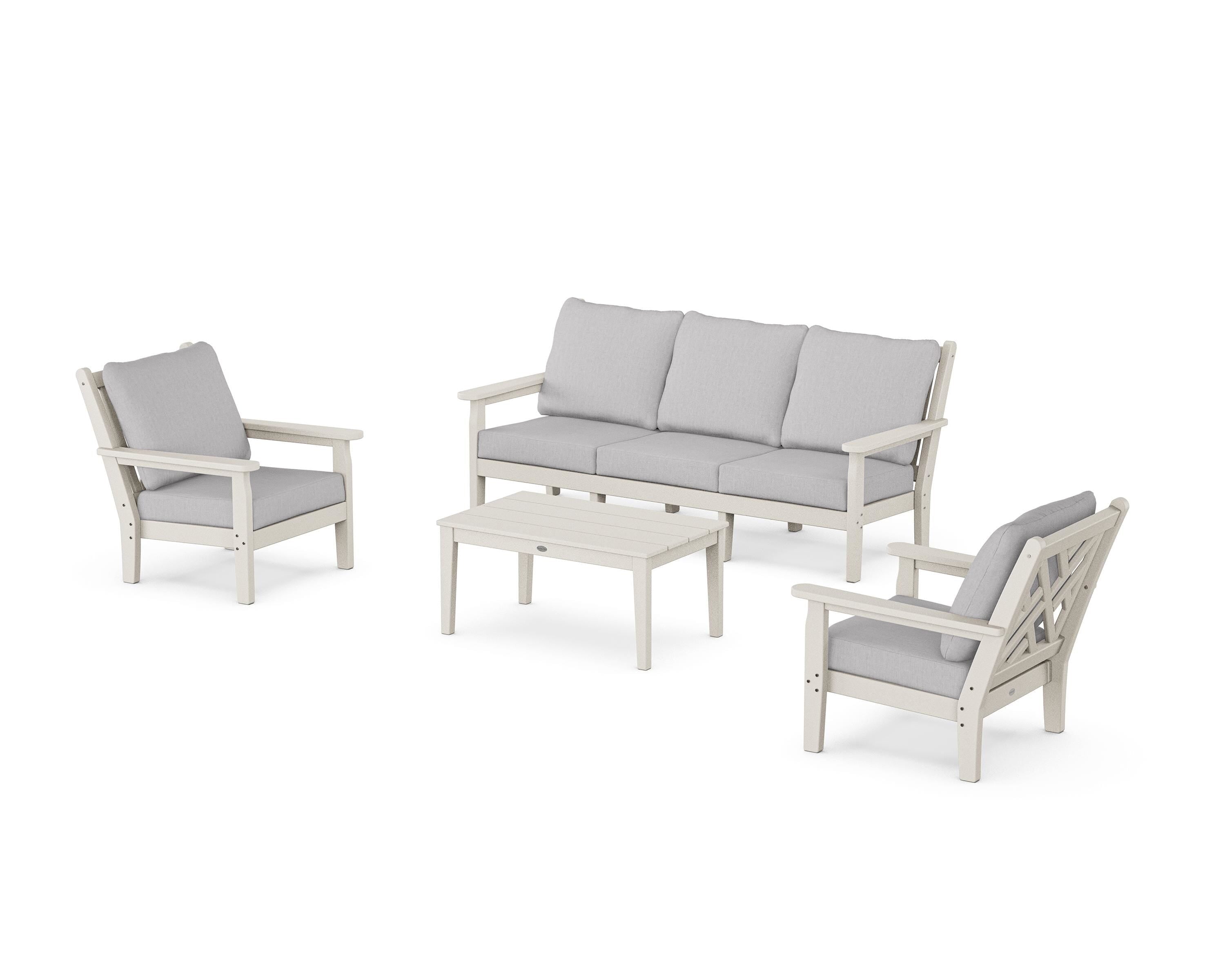 POLYWOOD® Chippendale 4-Piece Deep Seating Set with Sofa in Sand / Granite