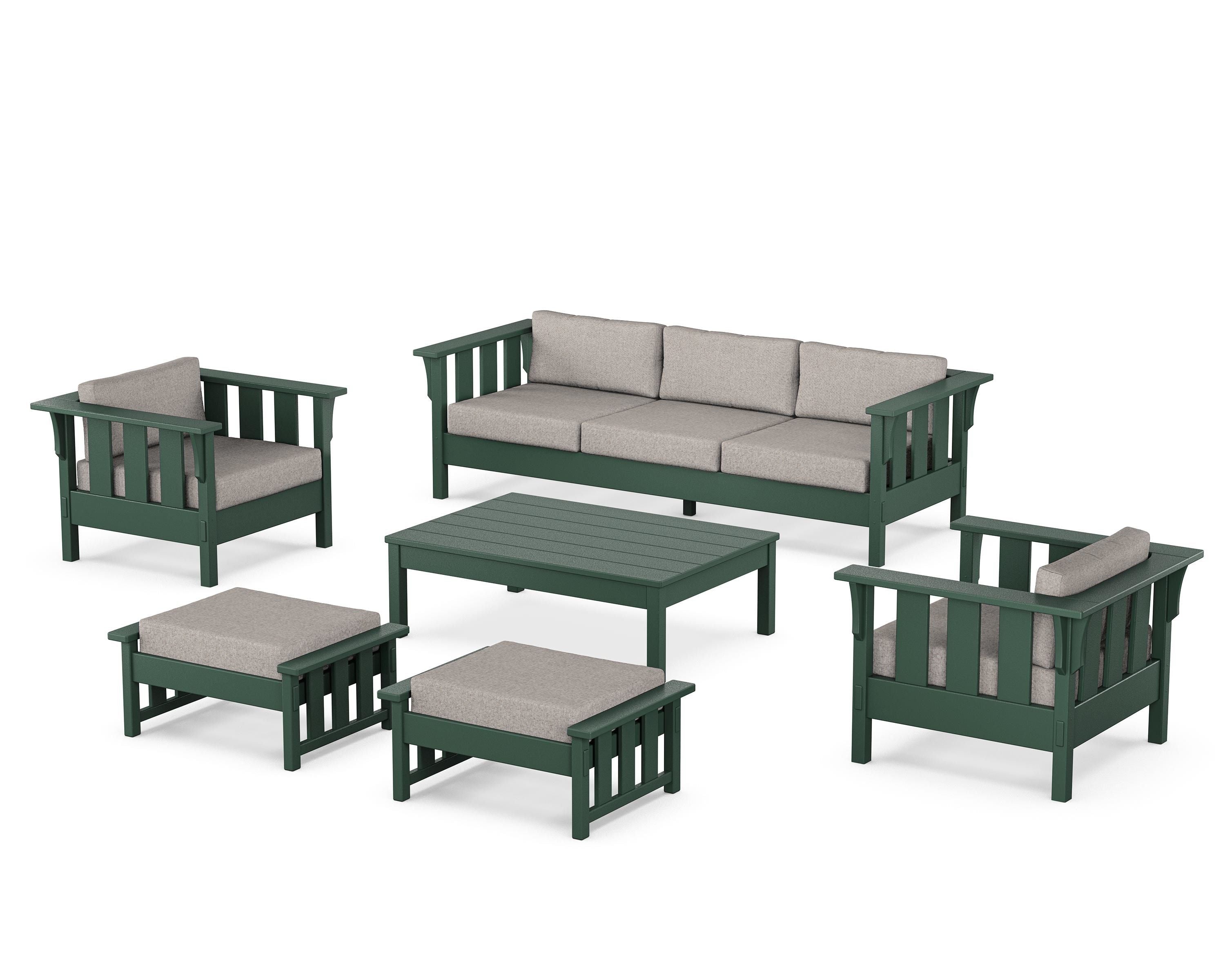 Martha Stewart by POLYWOOD® Acadia 6-Piece Lounge Sofa Set in Green / Weathered Tweed
