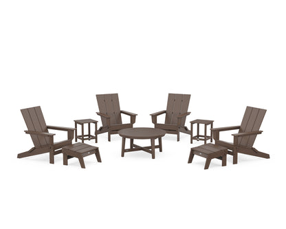 POLYWOOD® Modern Studio Folding Adirondack 9-Piece Conversation Set in Mahogany