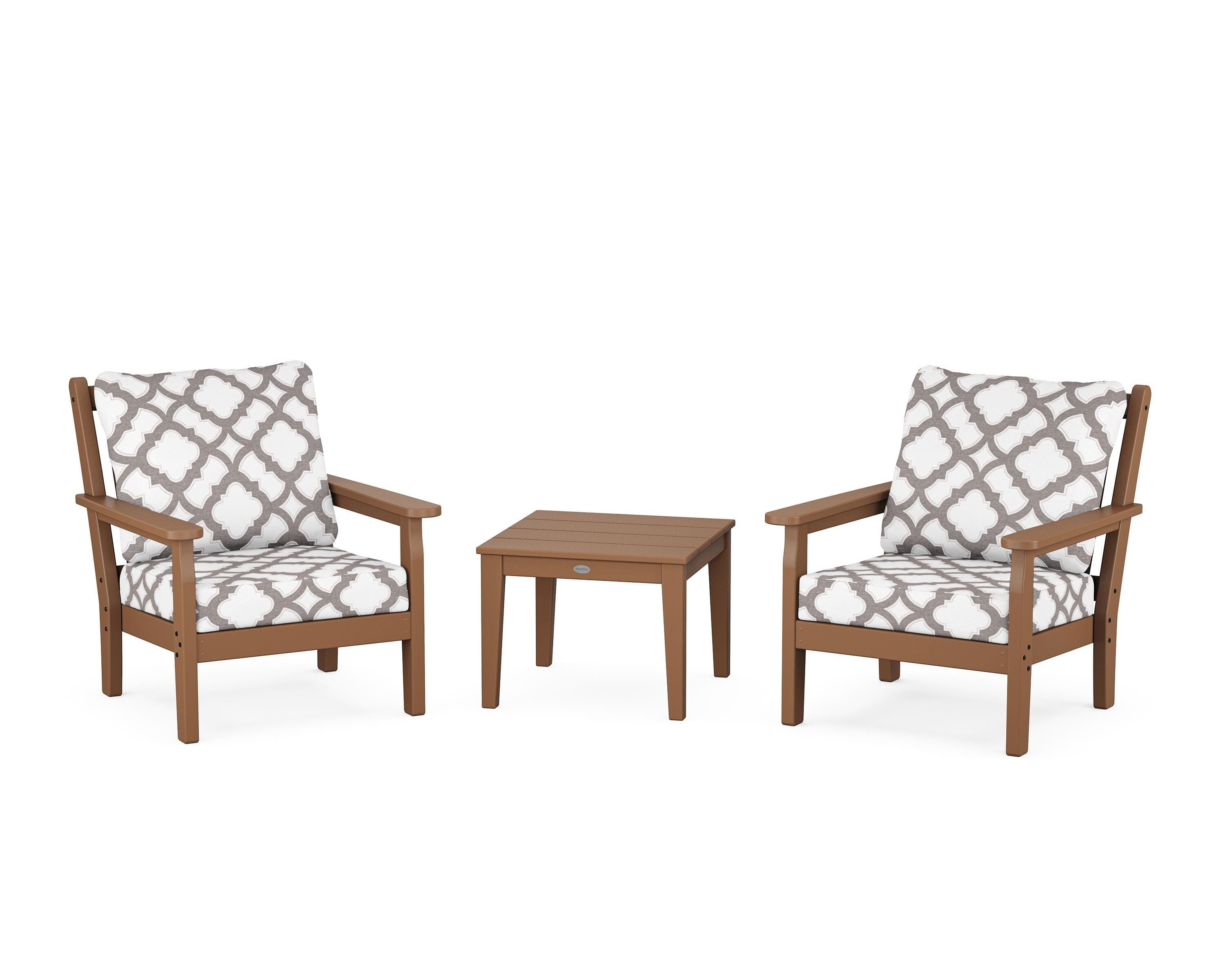 POLYWOOD® Chippendale 3-Piece Deep Seating Set in Teak / Trellis Grey Mist